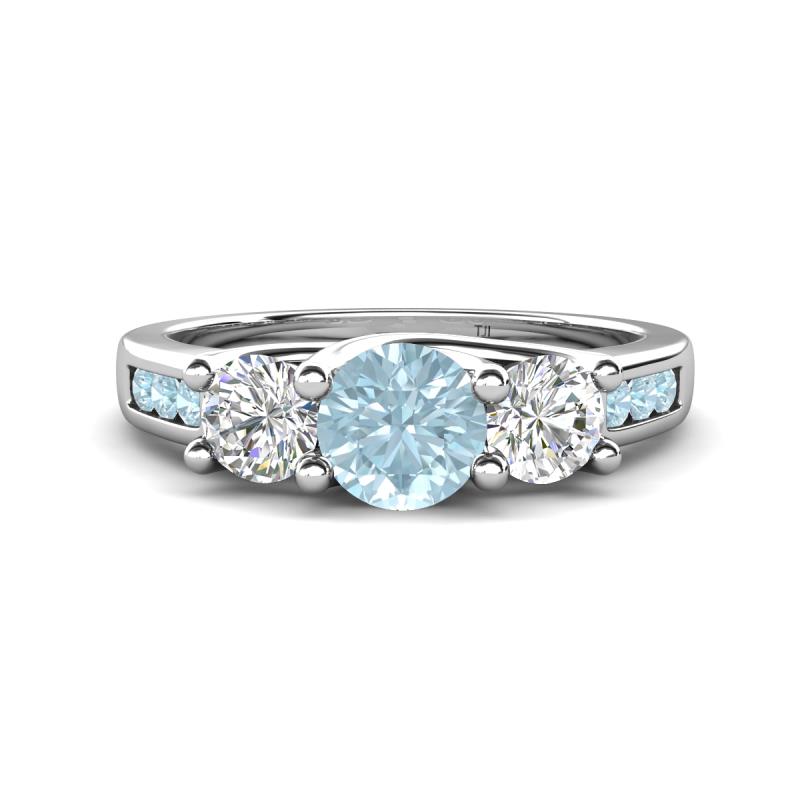 Jamille 1.00 ctw Aquamarine (5.00 mm) accented Side Lab Grown Diamond Three Stone Engagement Ring 