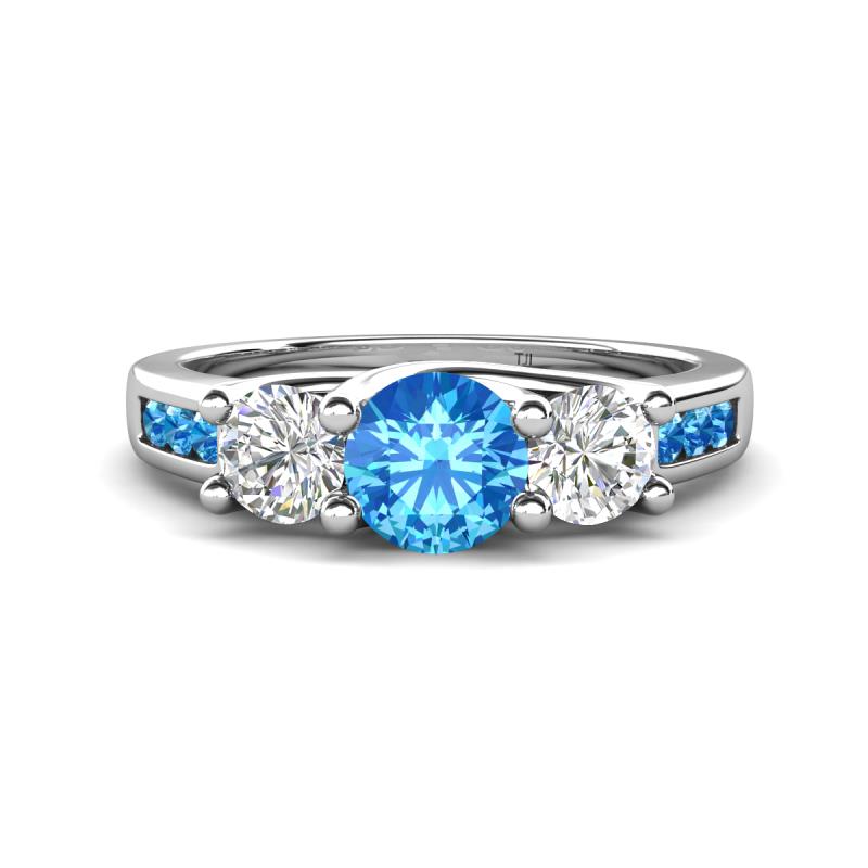 Jamille 1.11 ctw Blue Topaz (5.00 mm) accented Side Lab Grown Diamond Three Stone Engagement Ring 