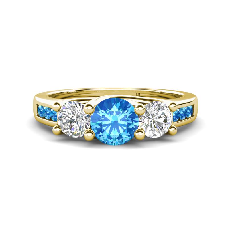 Jamille 1.11 ctw Blue Topaz (5.00 mm) accented Side Lab Grown Diamond Three Stone Engagement Ring 