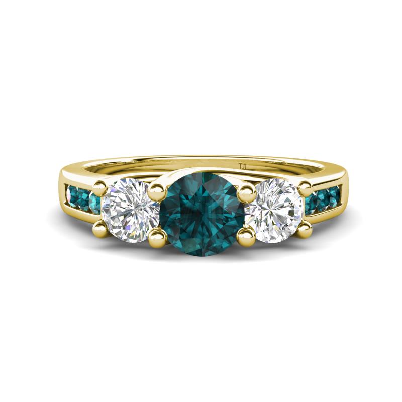 Jamille 1.12 ctw London Blue Topaz (5.00 mm) accented Side Lab Grown Diamond Three Stone Engagement Ring 