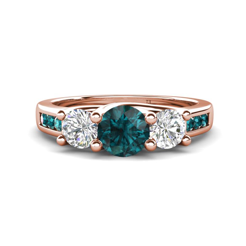 Jamille 1.12 ctw London Blue Topaz (5.00 mm) accented Side Lab Grown Diamond Three Stone Engagement Ring 