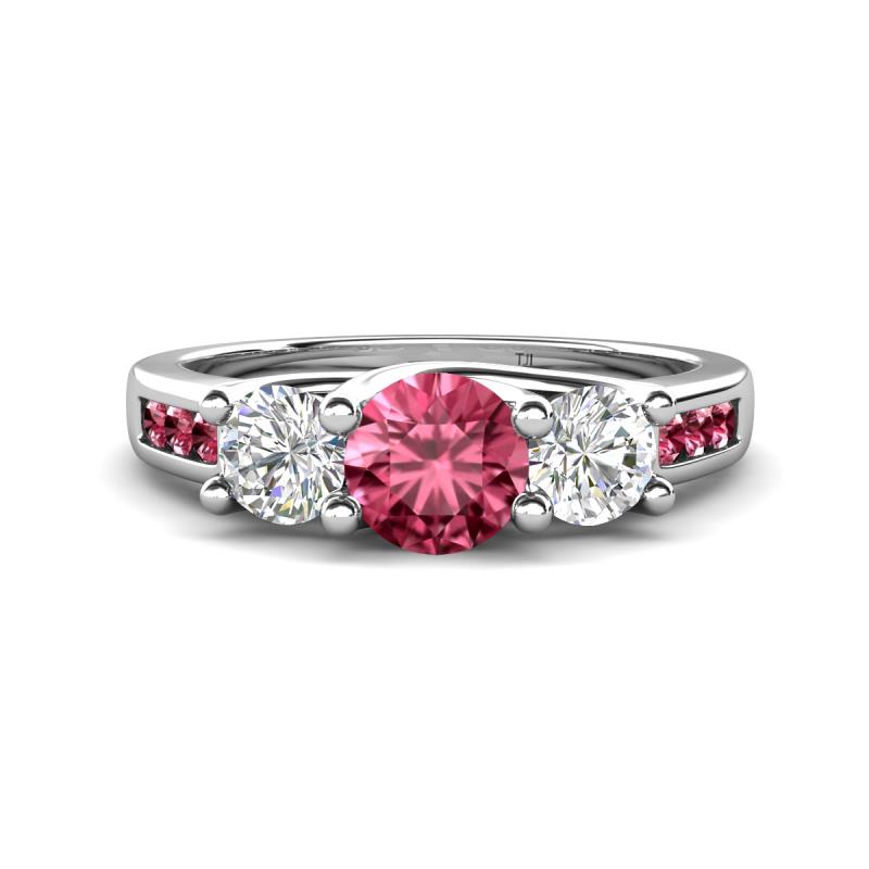 Jamille 1.00 ctw Pink Tourmaline (5.00 mm) accented Side Lab Grown Diamond Three Stone Engagement Ring 