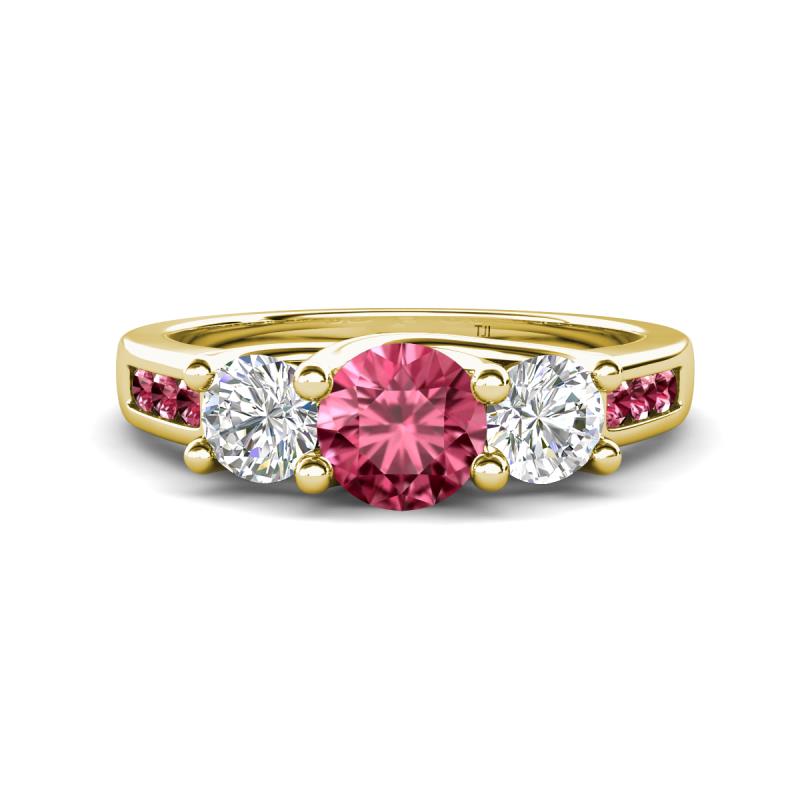 Jamille 1.00 ctw Pink Tourmaline (5.00 mm) accented Side Lab Grown Diamond Three Stone Engagement Ring 