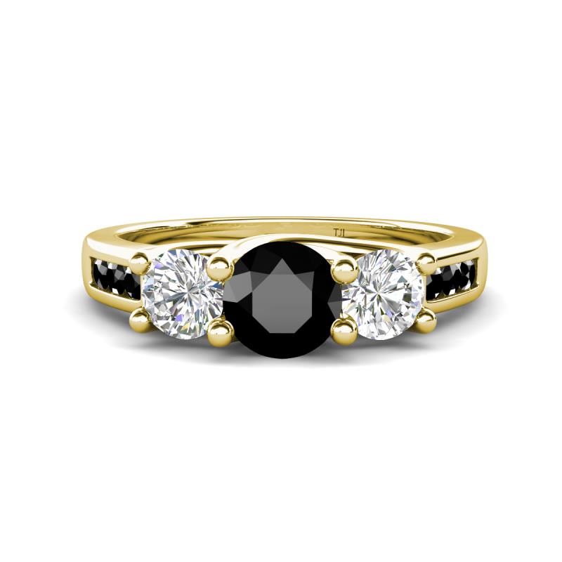 Jamille 1.16 ctw Black Diamond (5.00 mm) accented Side Lab Grown Diamond Three Stone Engagement Ring 