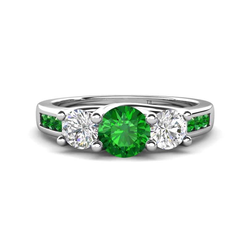 Jamille 1.26 ctw Green Garnet (5.00 mm) accented Side Lab Grown Diamond Three Stone Engagement Ring 