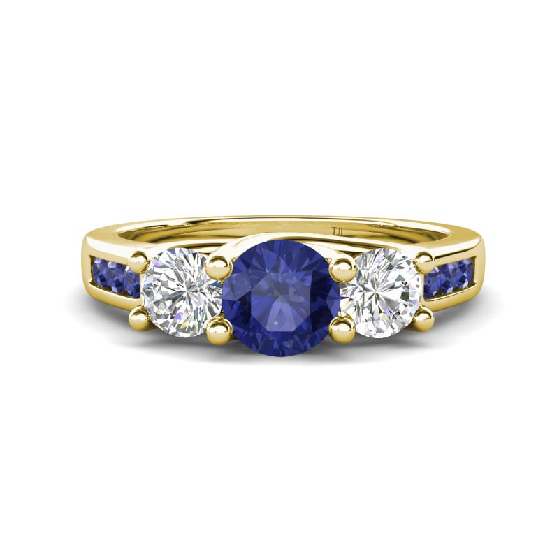 Jamille 1.00 ctw Iolite (5.00 mm) accented Side Lab Grown Diamond Three Stone Engagement Ring 