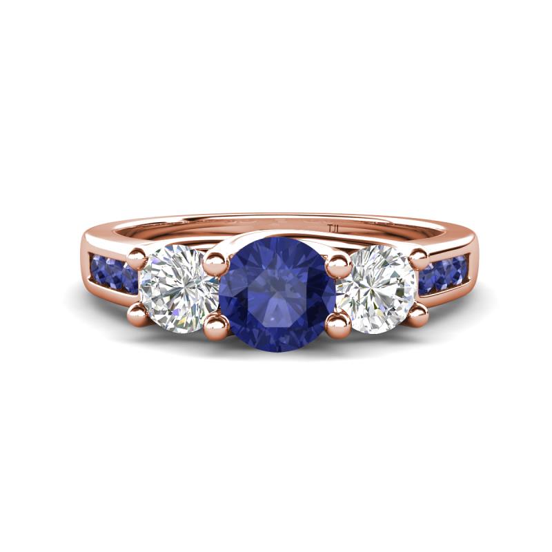 Jamille 1.00 ctw Iolite (5.00 mm) accented Side Lab Grown Diamond Three Stone Engagement Ring 