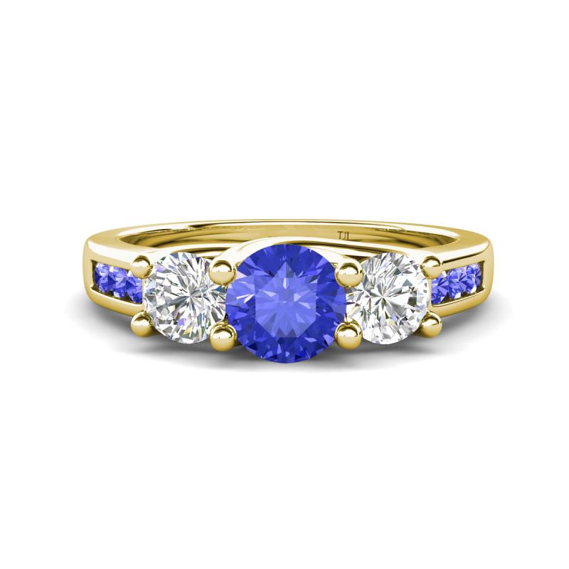 Jamille 1.12 ctw Tanzanite (5.00 mm) accented Side Lab Grown Diamond Three Stone Engagement Ring 