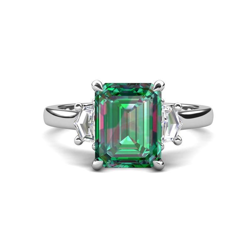 Chaya 3.36 ctw Emerald and Cadillac shape Created Alexandrite (9x7 mm) Three Stone Women Engagement Ring 