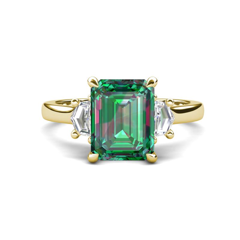 Chaya 3.36 ctw Emerald shape Created Alexandrite (9x7 mm) Accented Cadillac shape Lab Grown Diamonds Three Stone Women Engagement Ring 