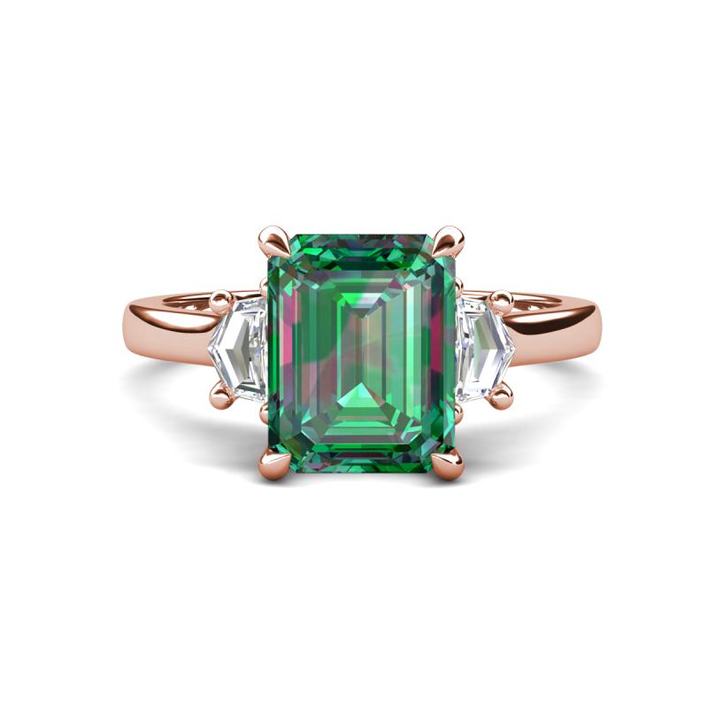 Chaya 3.36 ctw Emerald shape Created Alexandrite (9x7 mm) Accented Cadillac shape Lab Grown Diamonds Three Stone Women Engagement Ring 