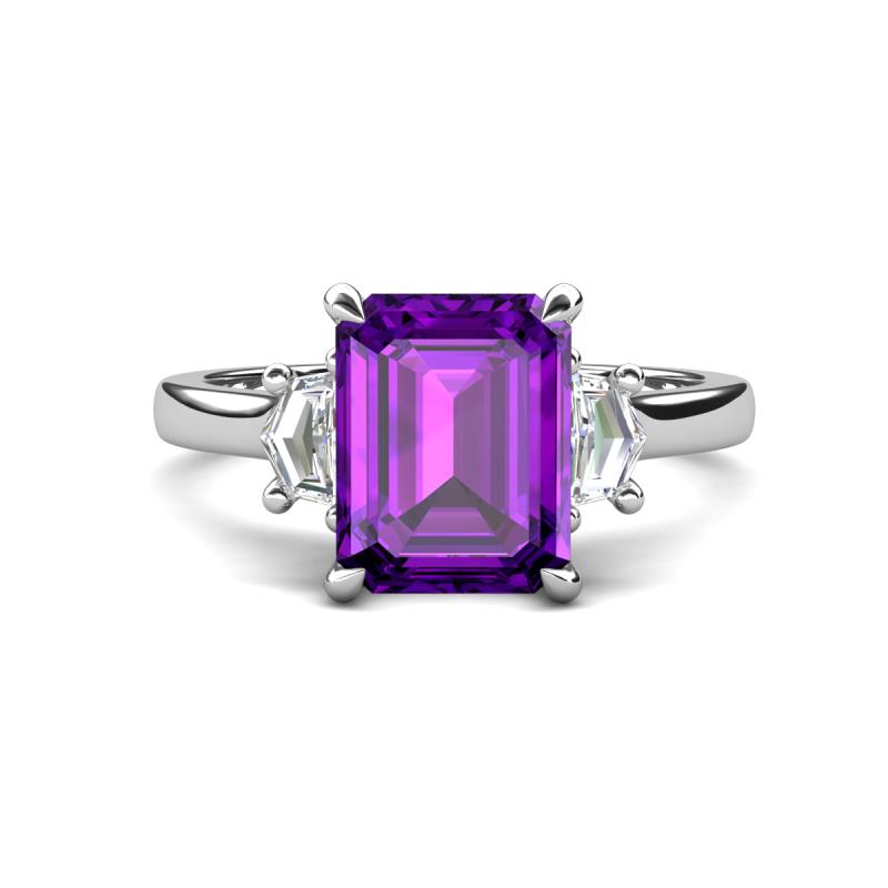 Chaya 2.65 ctw Emerald and Cadillac shape Amethyst (9x7 mm) Three Stone Women Engagement Ring 