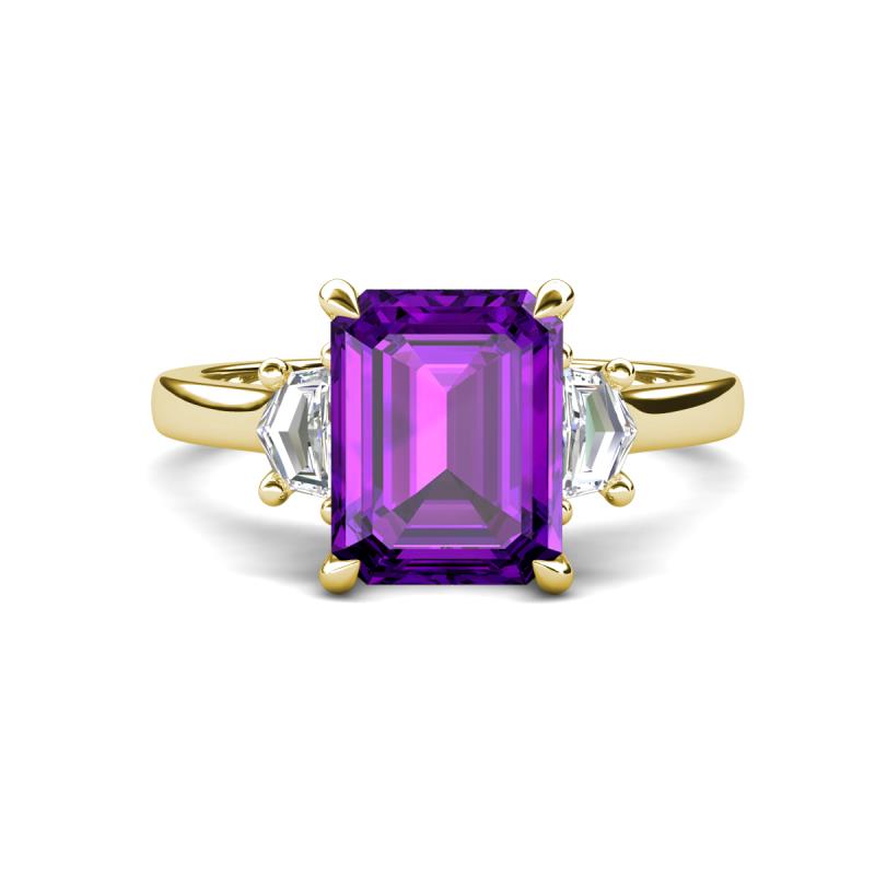 Chaya 2.40 ctw Emerald shape Amethyst (9x7 mm) Accented Cadillac shape Lab Grown Diamonds Three Stone Women Engagement Ring 