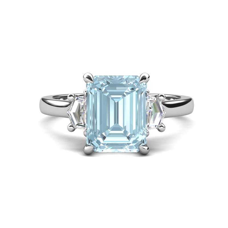 Chaya 2.40 ctw Emerald and Cadillac shape Aquamarine (9x7 mm) Three Stone Women Engagement Ring 