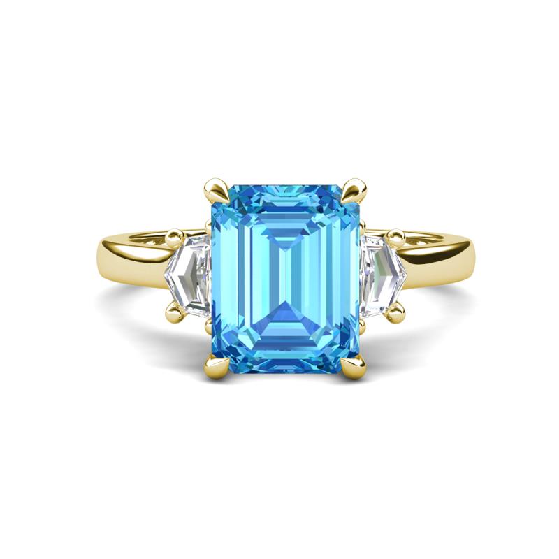 Chaya 2.40 ctw Emerald shape Blue Topaz (9x7 mm) Accented Cadillac shape Lab Grown Diamonds Three Stone Women Engagement Ring 