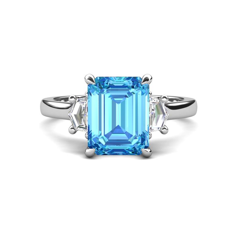 Chaya 3.40 ctw Emerald and Cadillac shape Blue Topaz (9x7 mm) Three Stone Women Engagement Ring 