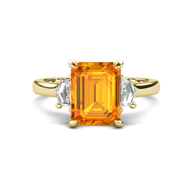 Chaya 2.40 ctw Emerald shape Citrine (9x7 mm) Accented Cadillac shape Lab Grown Diamonds Three Stone Women Engagement Ring 