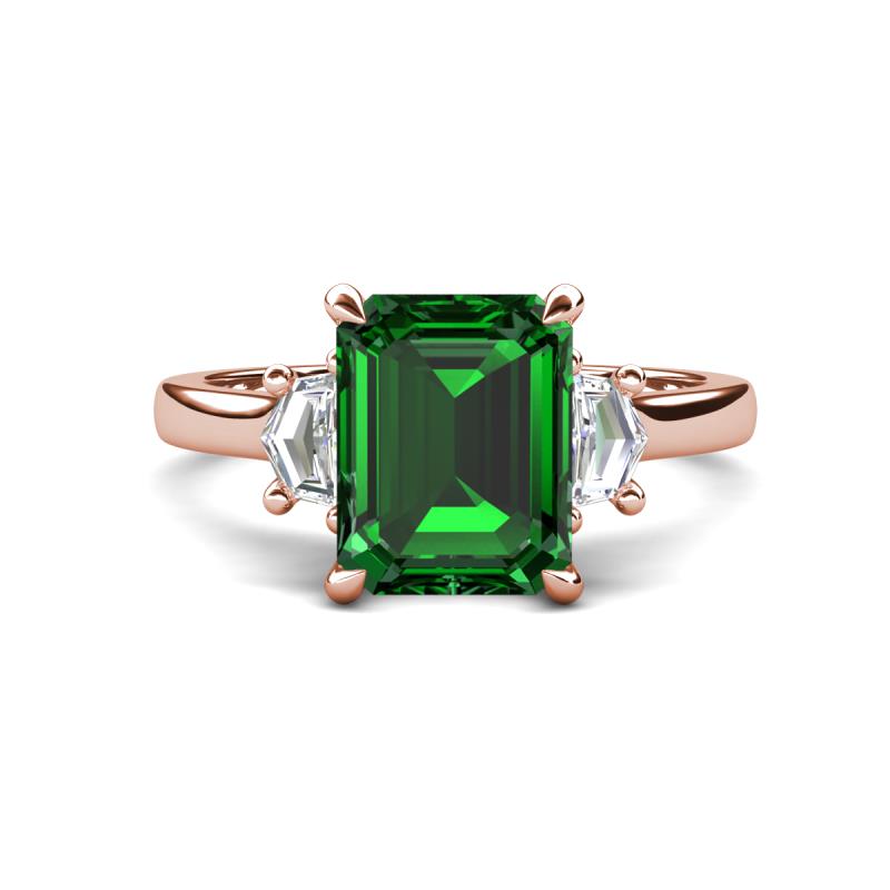 Chaya 2.70 ctw Emerald and Cadillac shape Emerald (9x7 mm) Three Stone Women Engagement Ring 