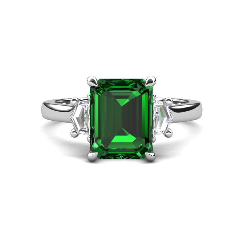 Chaya 2.70 ctw Emerald and Cadillac shape Emerald (9x7 mm) Three Stone Women Engagement Ring 