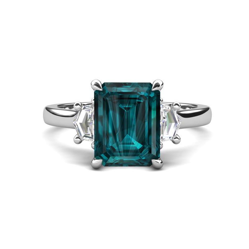 Chaya 3.40 ctw Emerald and Cadillac shape London Blue Topaz (9x7 mm) Three Stone Women Engagement Ring 