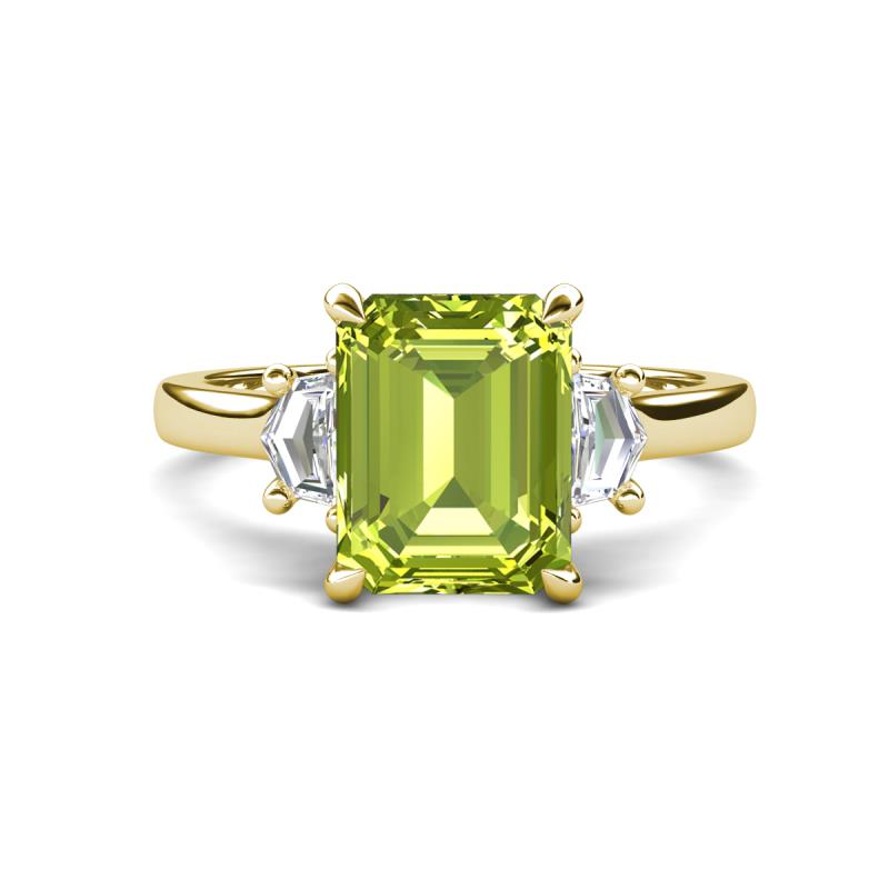 Chaya 2.85 ctw Emerald and Cadillac shape Peridot (9x7 mm) Three Stone Women Engagement Ring 