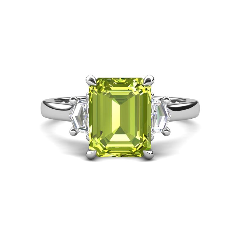 Chaya 2.85 ctw Emerald and Cadillac shape Peridot (9x7 mm) Three Stone Women Engagement Ring 