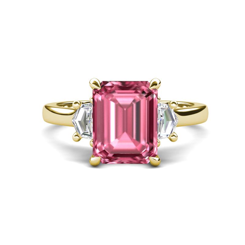 Chaya 3.25 ctw Emerald and Cadillac shape Pink Tourmaline (9x7 mm) Three Stone Women Engagement Ring 