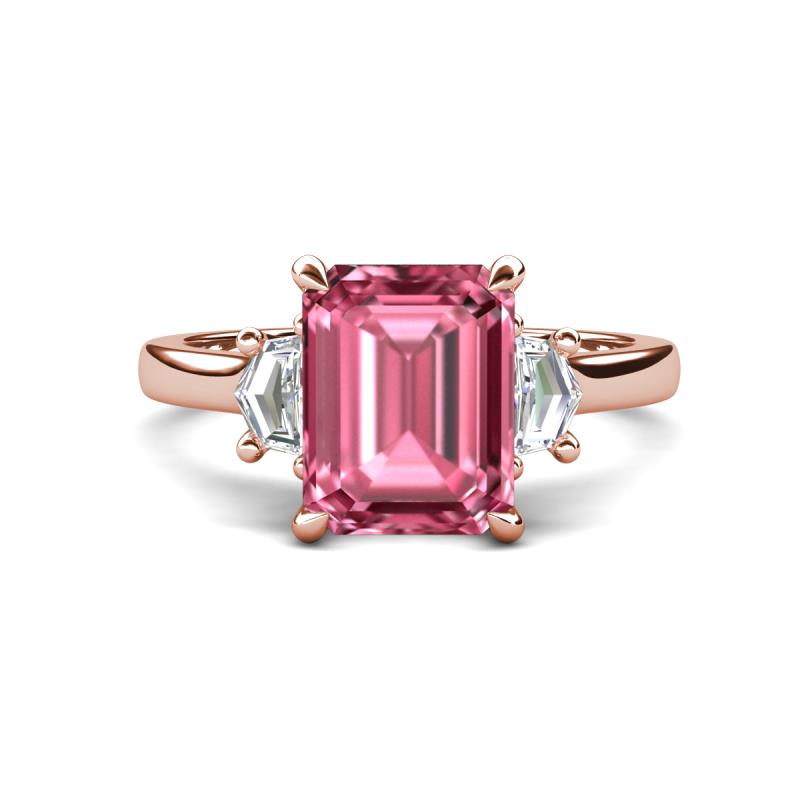 Chaya 3.25 ctw Emerald and Cadillac shape Pink Tourmaline (9x7 mm) Three Stone Women Engagement Ring 