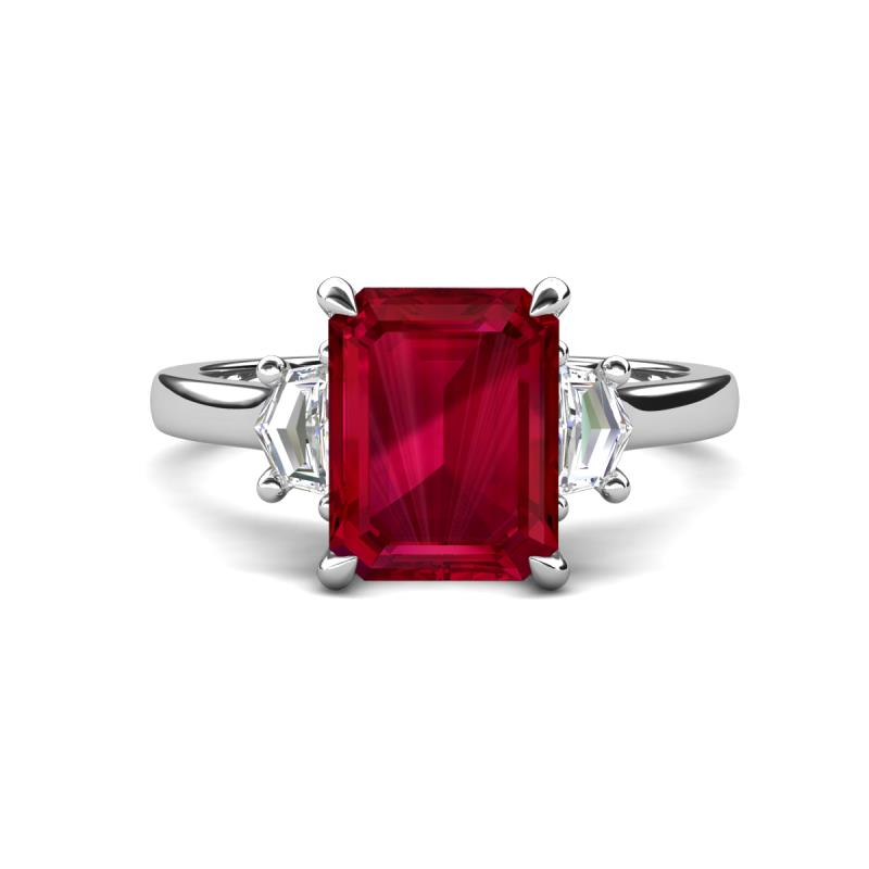 Chaya 2.30 ctw Emerald shape Ruby (9x7 mm) Accented Cadillac shape Lab Grown Diamonds Three Stone Women Engagement Ring 