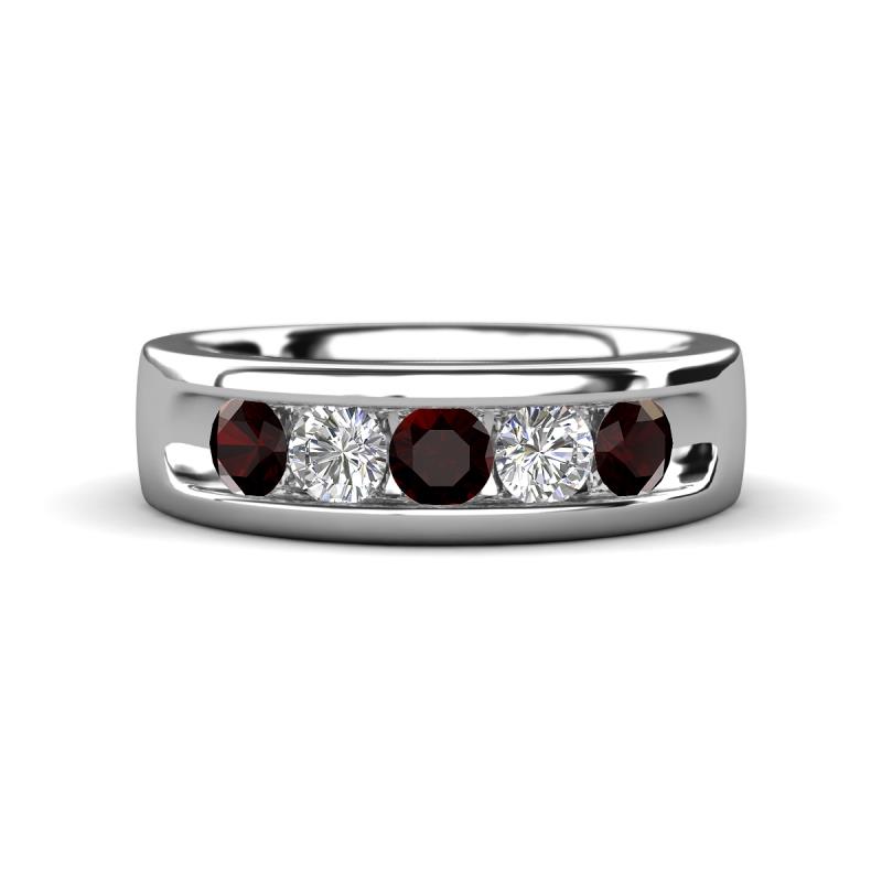 Caleb 0.84 ctw Red Garnet and Lab Grown Diamond Comfort Fit Men Wedding Band (6 mm) 