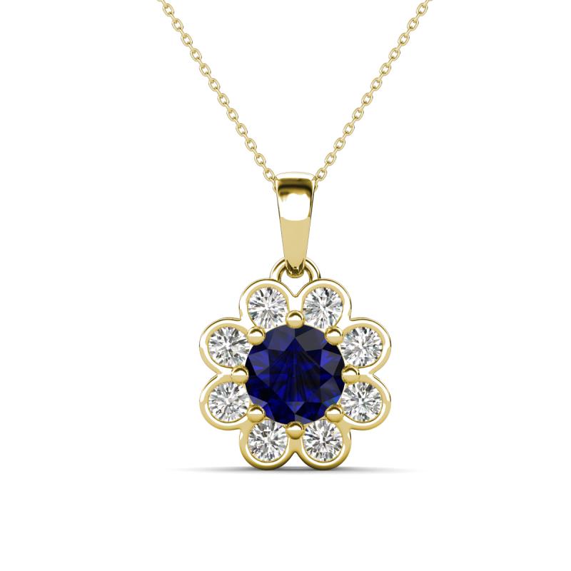 Urania 1.75 ctw Blue Sapphire (6.00 mm) and Accented Lab Grown Diamond Halo Floral Pendant 