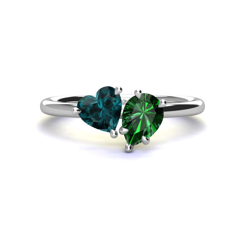 Sasha Heart Shape London Blue Topaz & Pear Shape Lab Created Emerald 2 Stone Duo Ring 