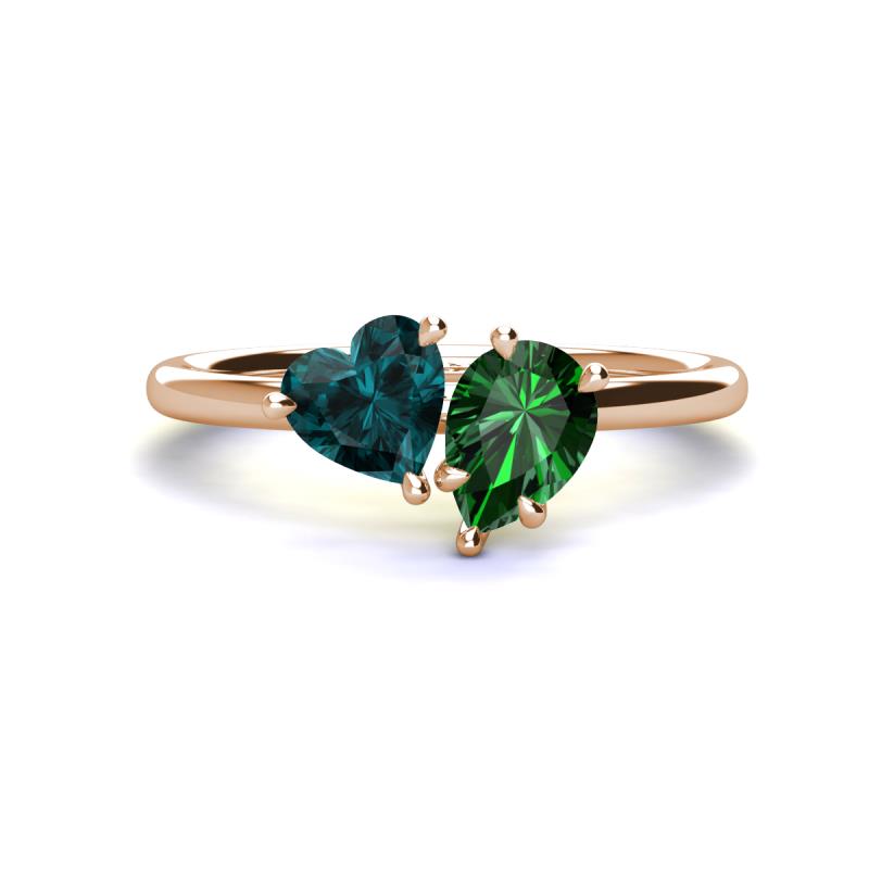 Sasha Heart Shape London Blue Topaz & Pear Shape Lab Created Emerald 2 Stone Duo Ring 