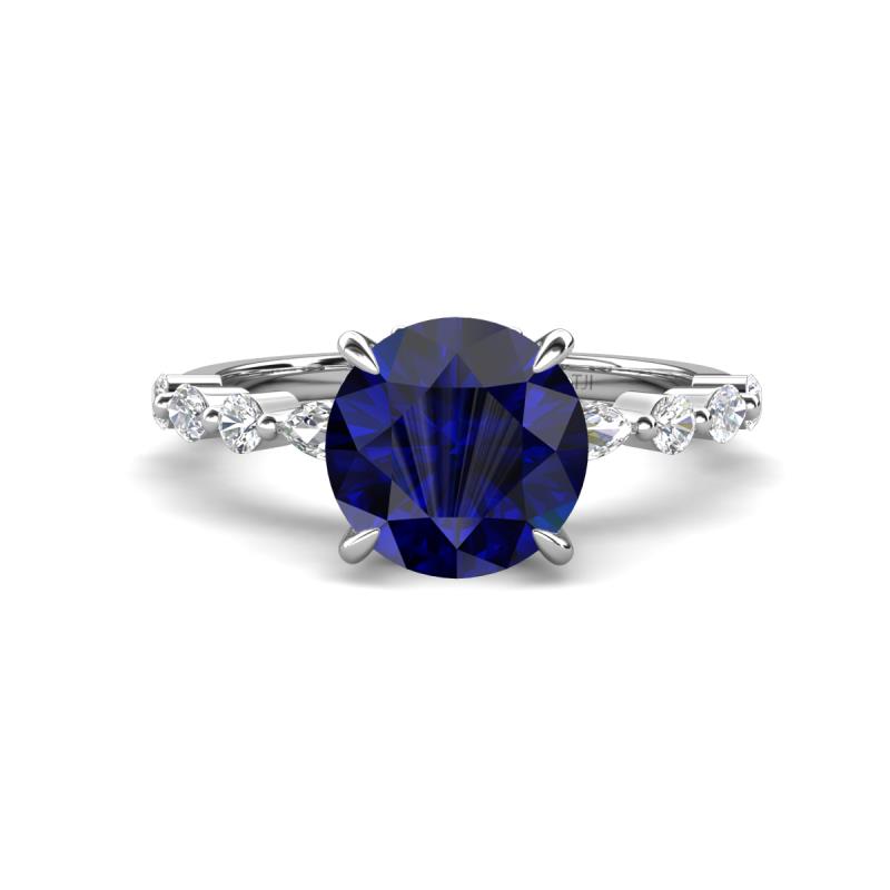 Laila 2.98 ctw Created Blue Sapphire (8.00 mm) Hidden Halo Engagement Ring 