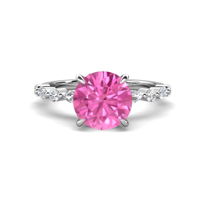 Laila 2.98 ctw Created Pink Sapphire (8.00 mm) Hidden Halo Engagement Ring 