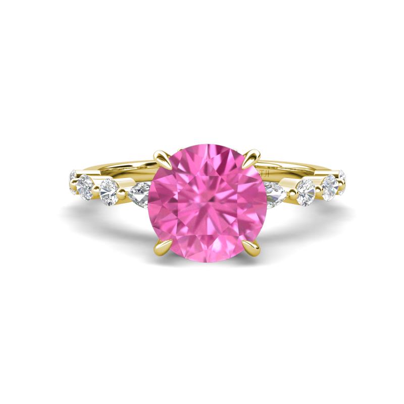 Laila 2.98 ctw Created Pink Sapphire (8.00 mm) Hidden Halo Engagement Ring 