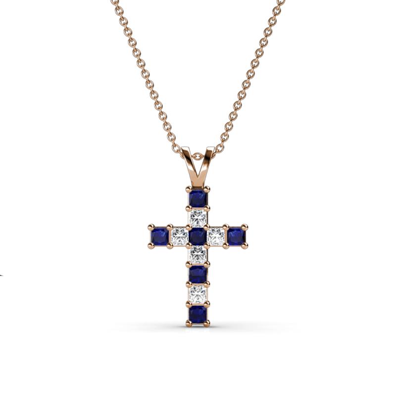 Ethel Blue Sapphire and Lab Grown Diamond Cross Pendant 