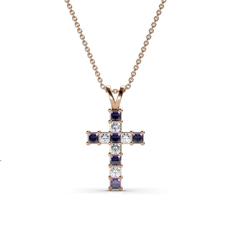 Ethel Iolite and Lab Grown Diamond Cross Pendant 