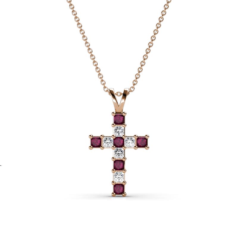 Ethel Rhodolite Garnet and Lab Grown Diamond Cross Pendant 