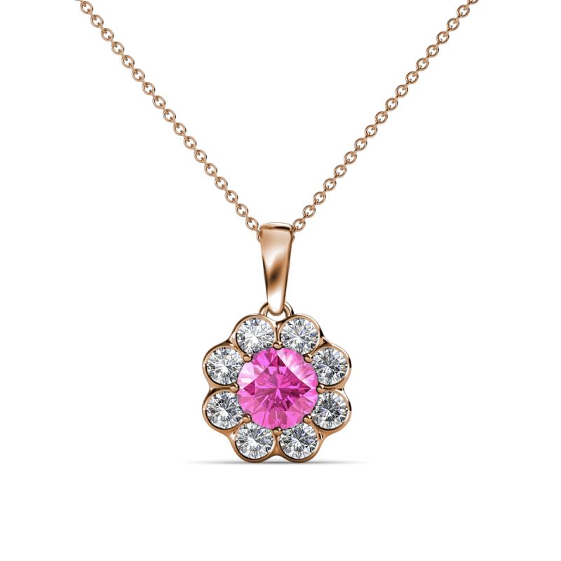 Urania 0.93 ctw Pink Sapphire (5.00 mm) and Lab Grown Diamond Floral Halo Pendant 