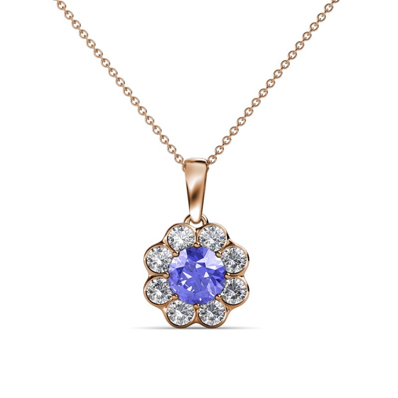 Urania 0.87 ctw Tanzanite (5.00 mm) and Lab Grown Diamond Floral Halo Pendant 