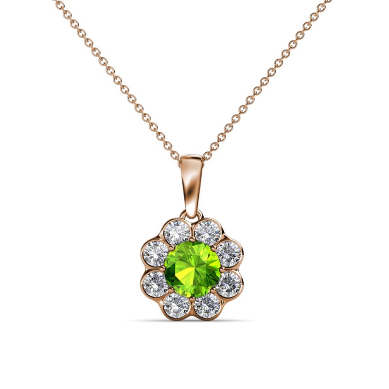 Urania 0.90 ctw Peridot (5.00 mm) and Lab Grown Diamond Floral Halo Pendant 