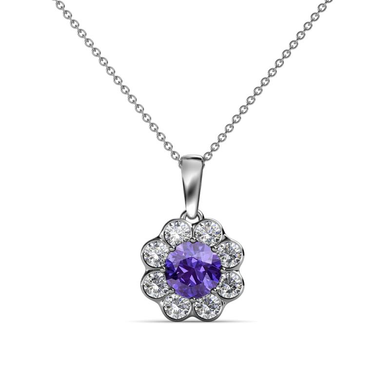 Urania 0.80 ctw Iolite (5.00 mm) and Lab Grown Diamond Floral Halo Pendant 