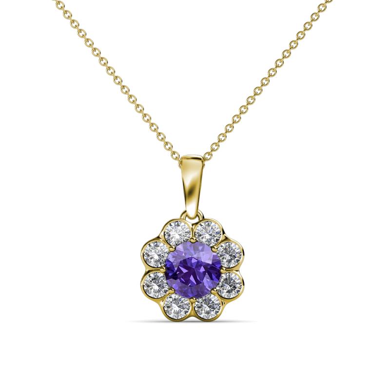 Urania 0.80 ctw Iolite (5.00 mm) and Lab Grown Diamond Floral Halo Pendant 