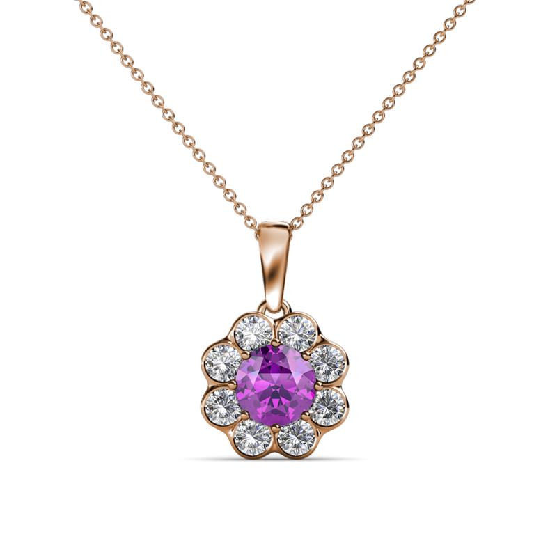 Urania 0.80 ctw Amethyst (5.00 mm) and Lab Grown Diamond Floral Halo Pendant 