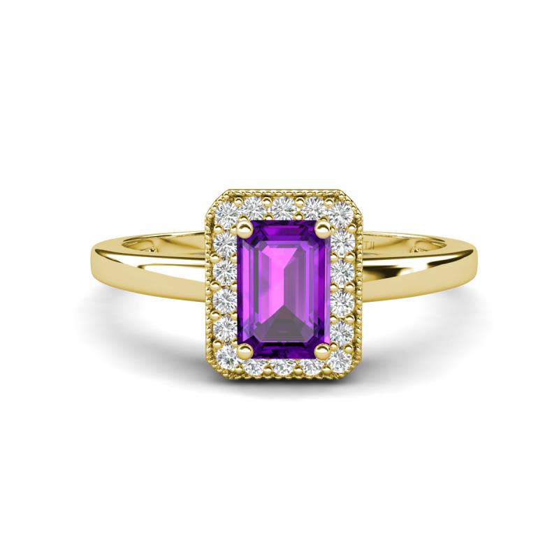 Karah 0.78 ctw Amethyst Emerald Shape (6x4 mm) Accented Side Natural Diamond Halo Engagement Ring 