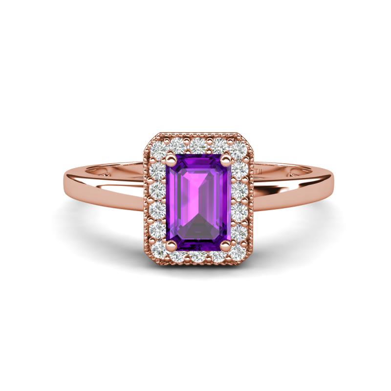 Karah 0.78 ctw Amethyst Emerald Shape (6x4 mm) Accented Side Natural Diamond Halo Engagement Ring 