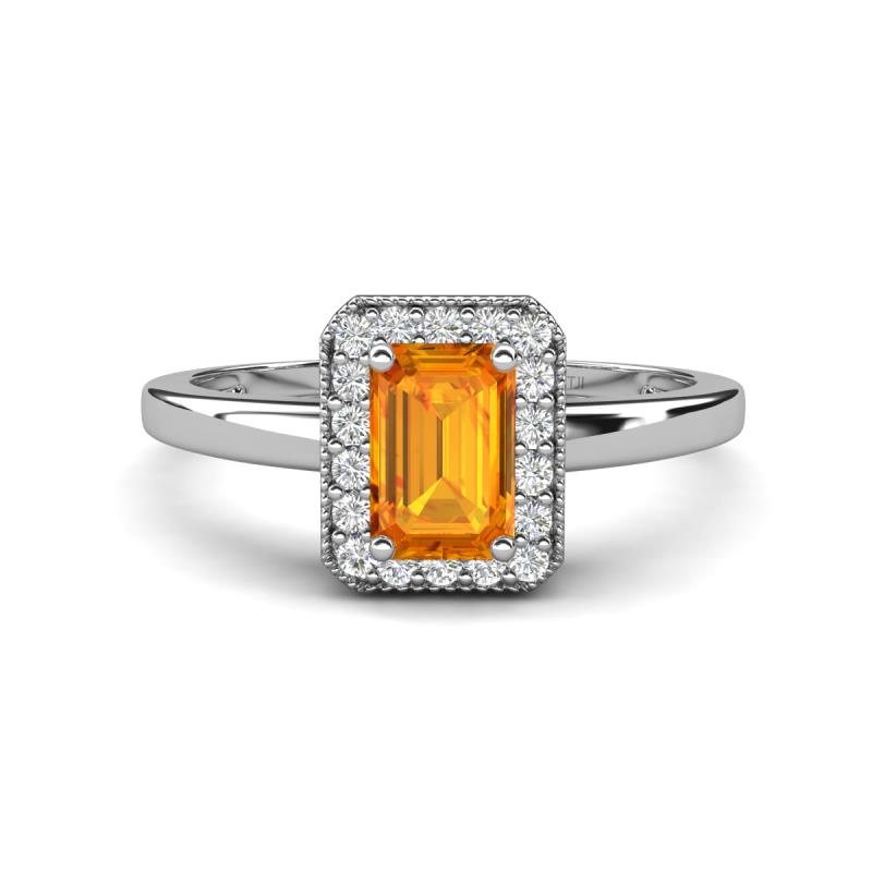 Karah 0.73 ctw Citrine Emerald Shape (6x4 mm) Accented Side Natural Diamond Halo Engagement Ring 