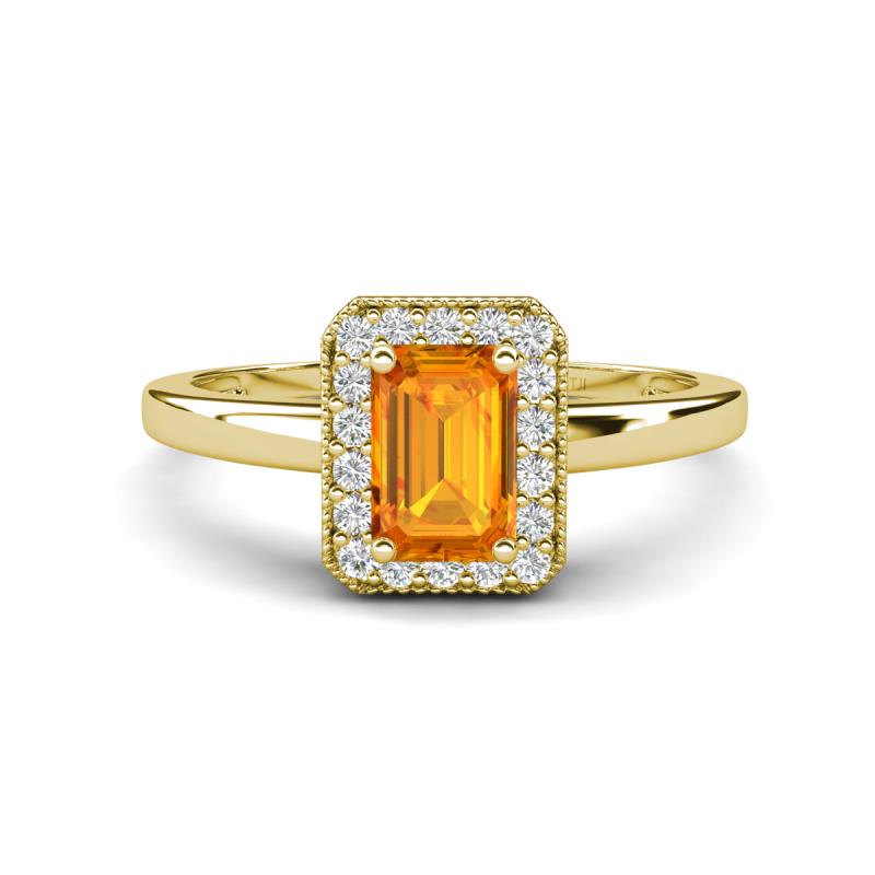 Karah 0.73 ctw Citrine Emerald Shape (6x4 mm) Accented Side Natural Diamond Halo Engagement Ring 