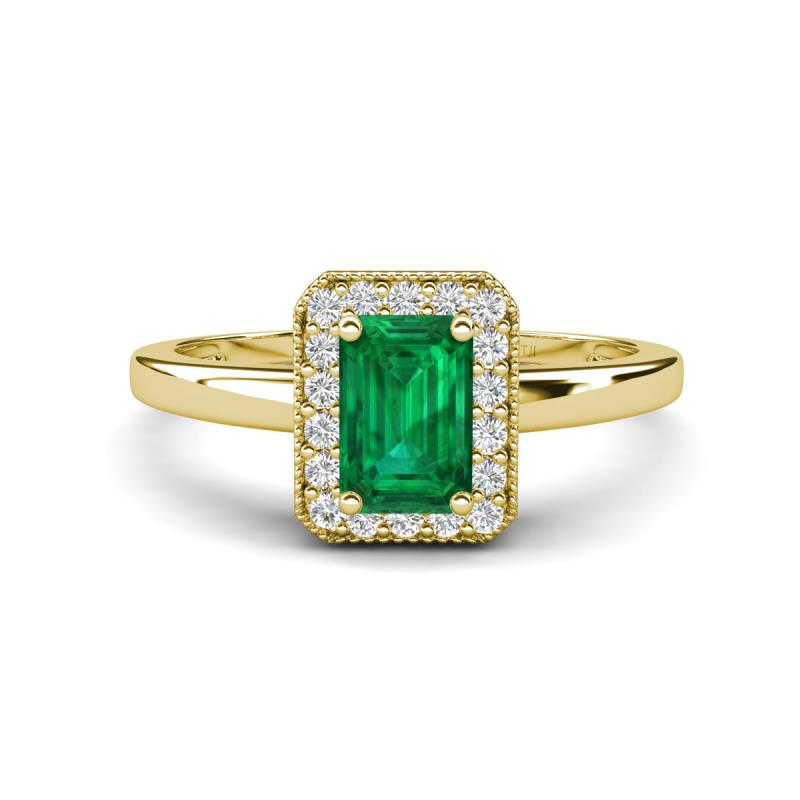 Karah 0.68 ctw Emerald Emerald Shape (6x4 mm) Accented Side Natural Diamond Halo Engagement Ring 